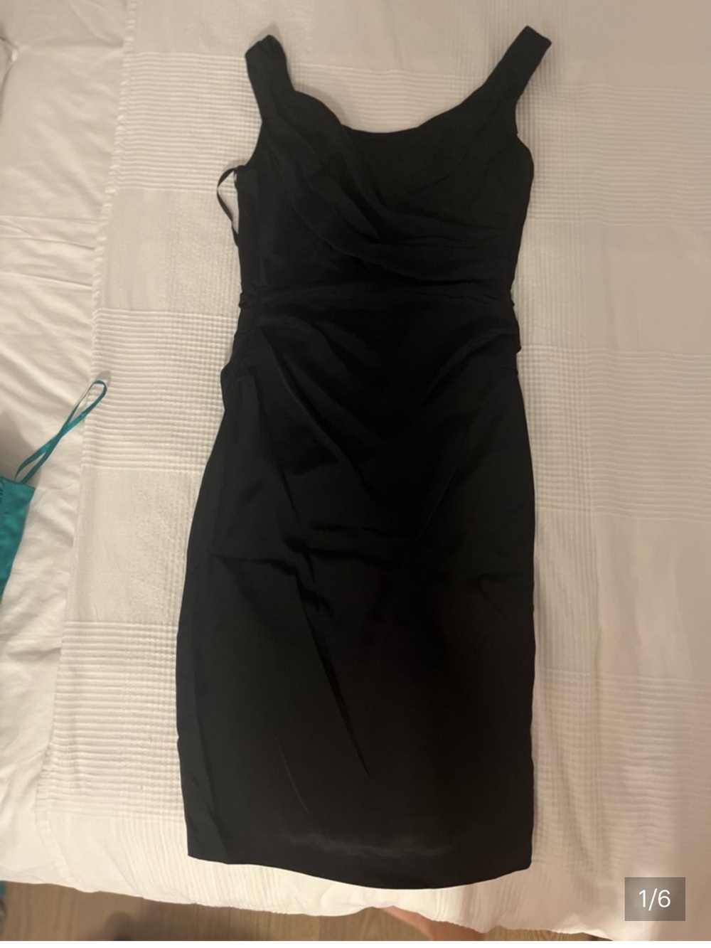 le chateau Black Strapless Sheath Dress with Subtle Draping